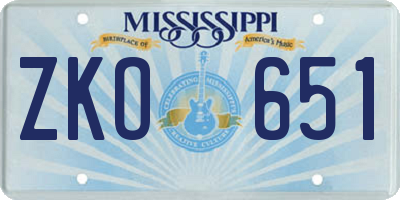 MS license plate ZKO651