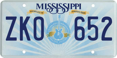 MS license plate ZKO652