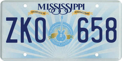 MS license plate ZKO658