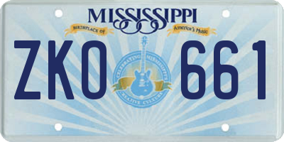 MS license plate ZKO661