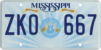 MS license plate ZKO667