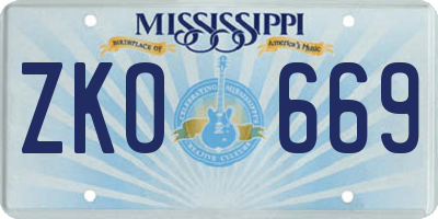 MS license plate ZKO669