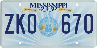 MS license plate ZKO670