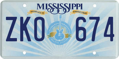 MS license plate ZKO674
