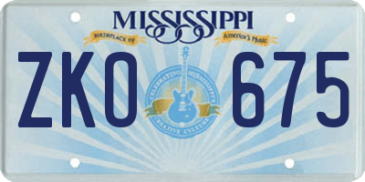 MS license plate ZKO675