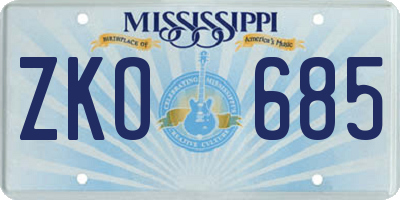 MS license plate ZKO685