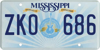MS license plate ZKO686