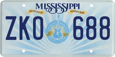 MS license plate ZKO688