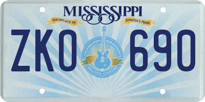 MS license plate ZKO690