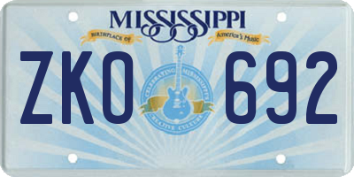 MS license plate ZKO692