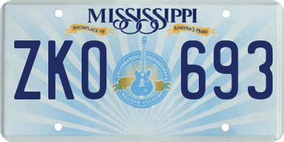 MS license plate ZKO693
