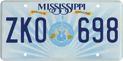 MS license plate ZKO698