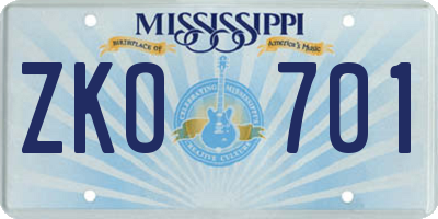 MS license plate ZKO701