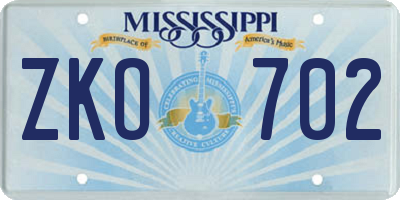 MS license plate ZKO702