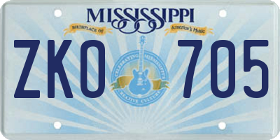 MS license plate ZKO705