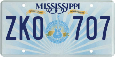 MS license plate ZKO707