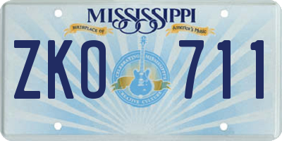 MS license plate ZKO711