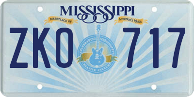 MS license plate ZKO717