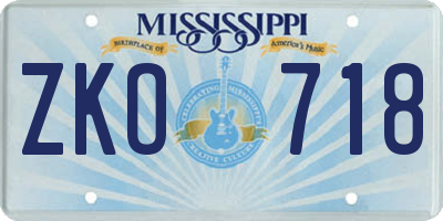 MS license plate ZKO718