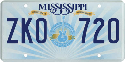 MS license plate ZKO720
