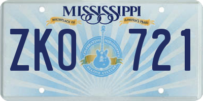 MS license plate ZKO721