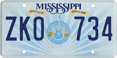 MS license plate ZKO734