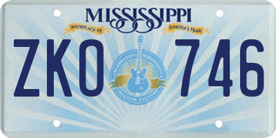 MS license plate ZKO746