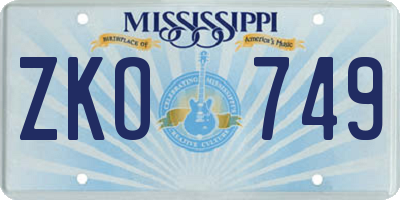 MS license plate ZKO749
