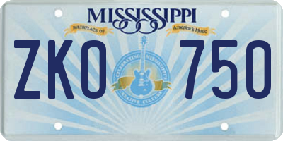 MS license plate ZKO750