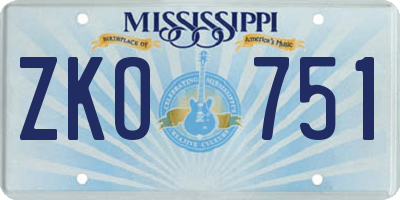 MS license plate ZKO751