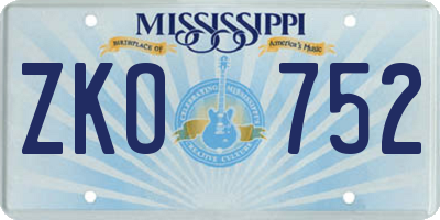 MS license plate ZKO752