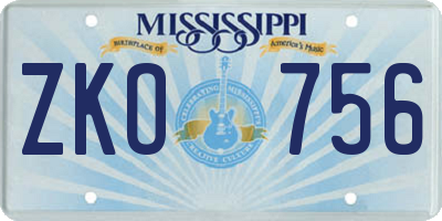 MS license plate ZKO756