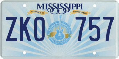 MS license plate ZKO757