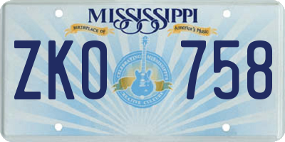 MS license plate ZKO758