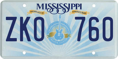 MS license plate ZKO760