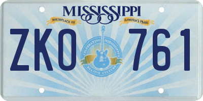 MS license plate ZKO761