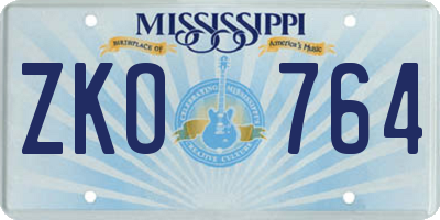 MS license plate ZKO764