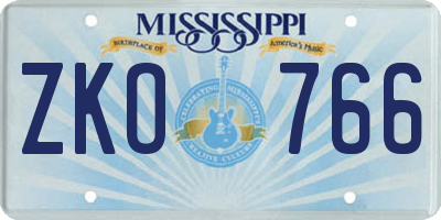 MS license plate ZKO766