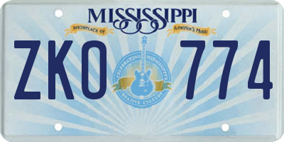 MS license plate ZKO774