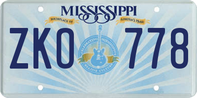 MS license plate ZKO778
