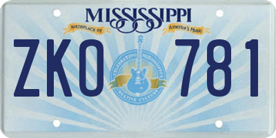 MS license plate ZKO781