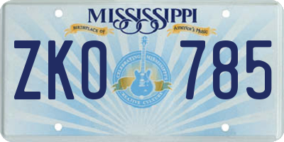 MS license plate ZKO785