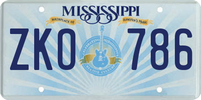 MS license plate ZKO786