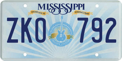 MS license plate ZKO792