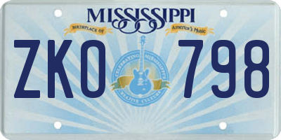 MS license plate ZKO798
