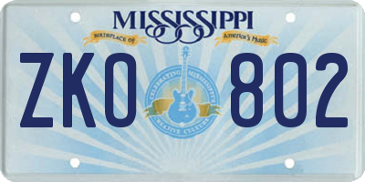 MS license plate ZKO802