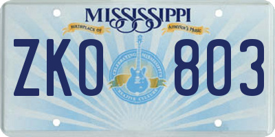 MS license plate ZKO803