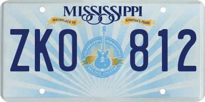 MS license plate ZKO812