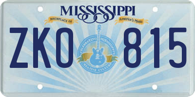 MS license plate ZKO815
