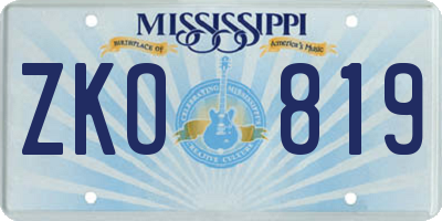 MS license plate ZKO819